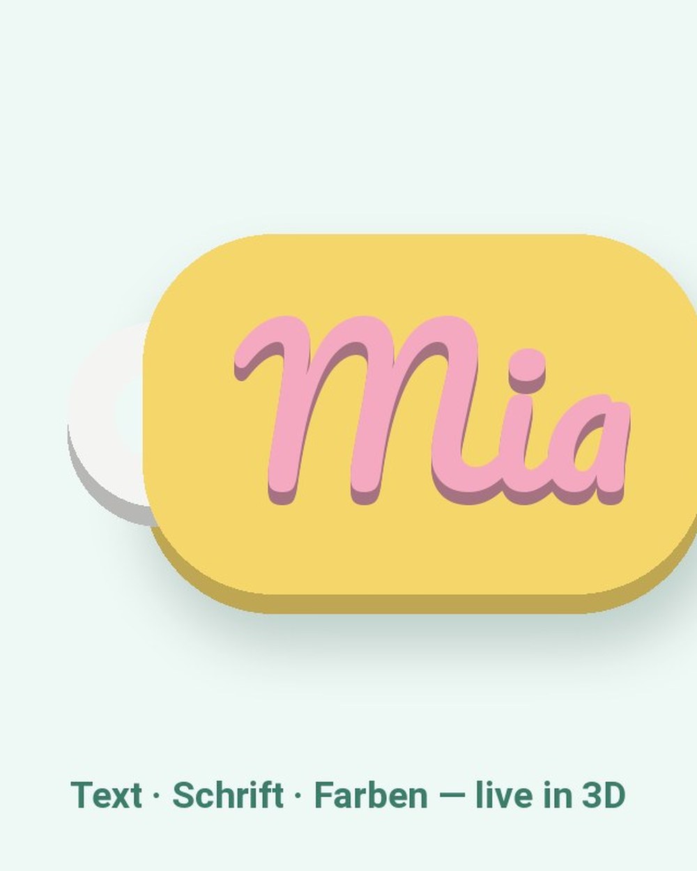Gelber Namensanhänger mit rosa Schriftzug Mia und Öse