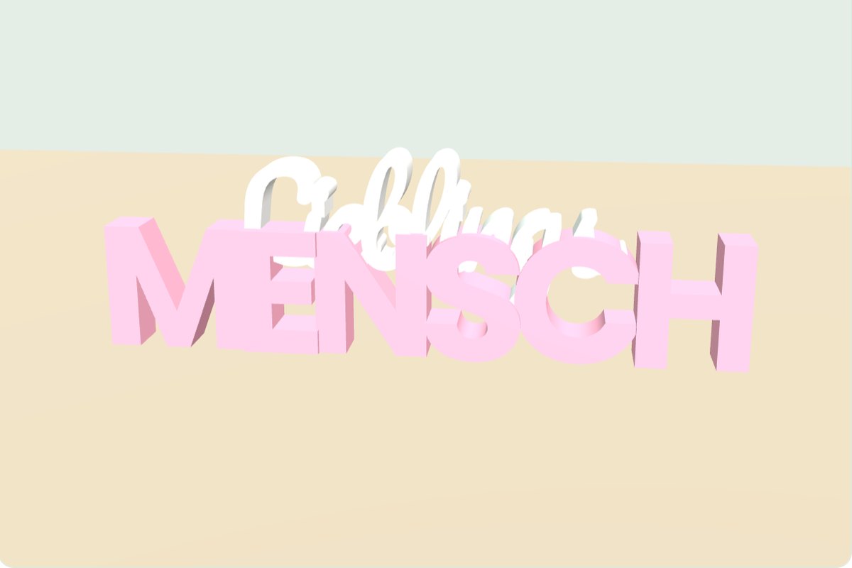 Stehender 3D-Schriftzug „Lieblings“ in Weiß über „MENSCH“ in Rosa