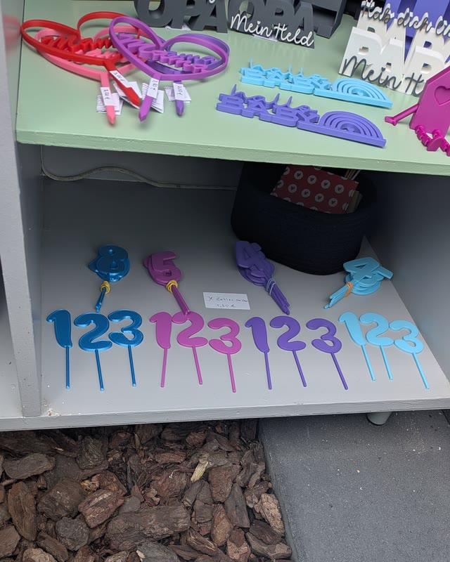 Zahlen-Stecker „123“ in Blau, Lila und Pink für Torten